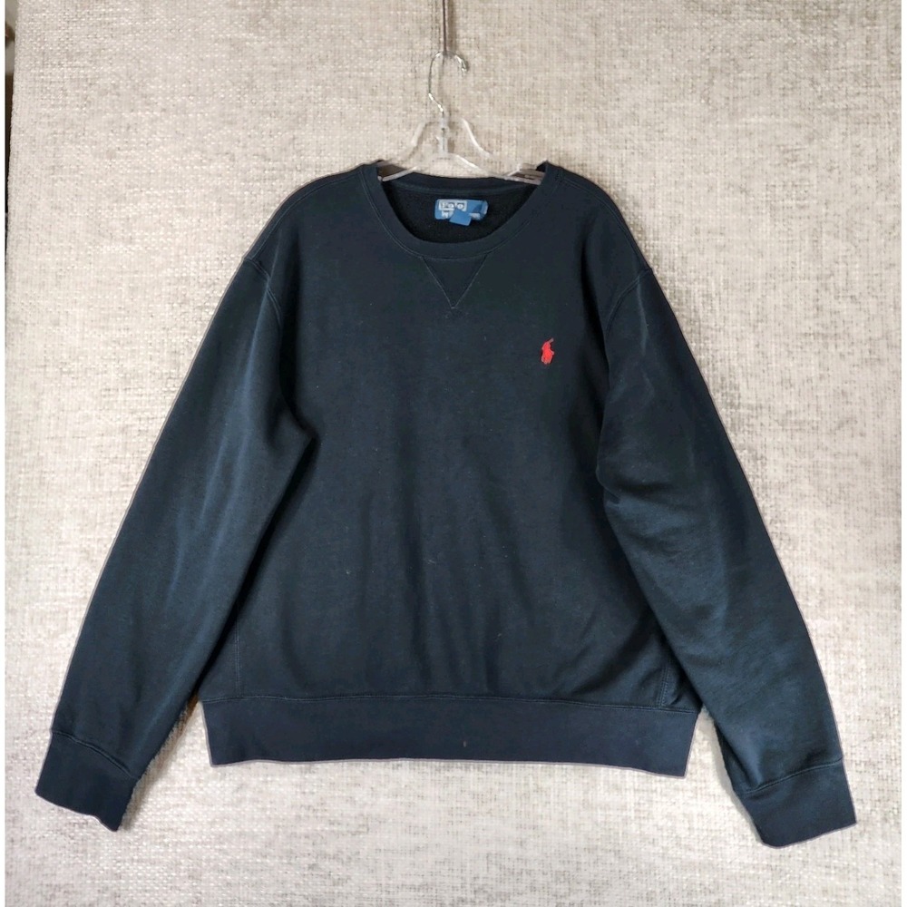 POLO Ralph Lauren Crewneck Sweatshirt Mens XL Black Fleece Red Pony Logo